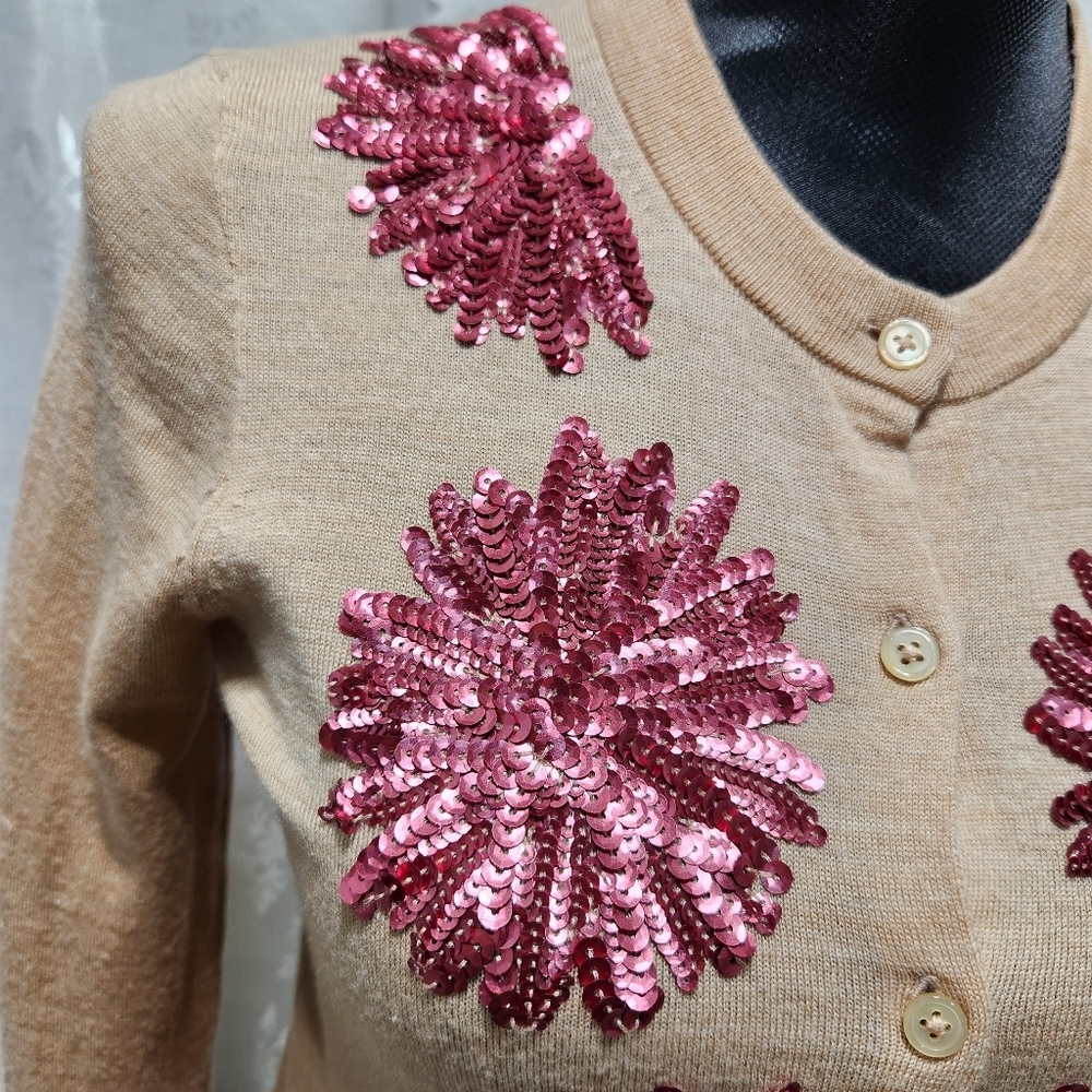 J CREW Fine Knit Merino Wool Jackie Sweater Cardigan with Rose Sequins (S) - Picture 7 of 12